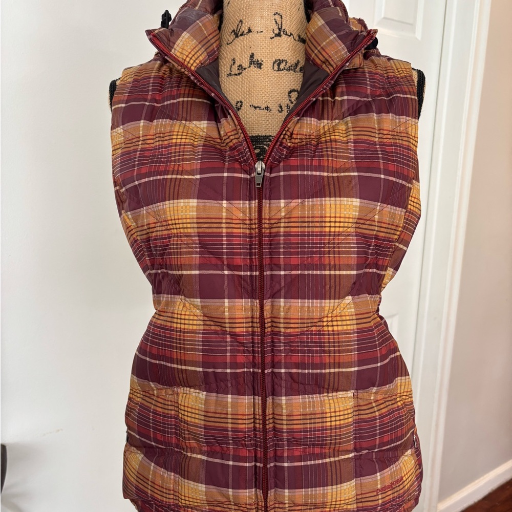 Patagonia Plaid Hooded Vest - Burgundy and Tan - Picture 3 of 13